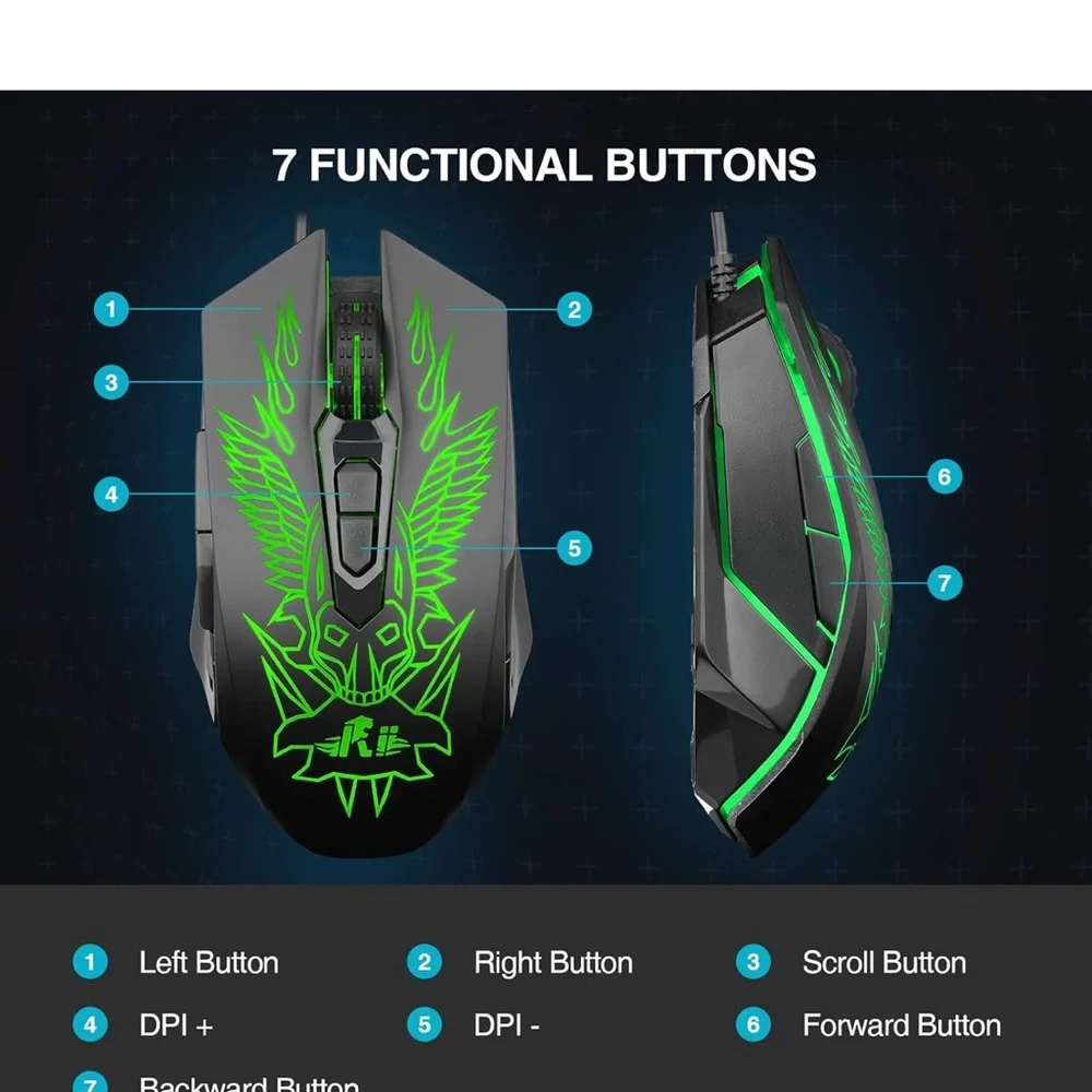 Gaming Mouse with Green LED Design
